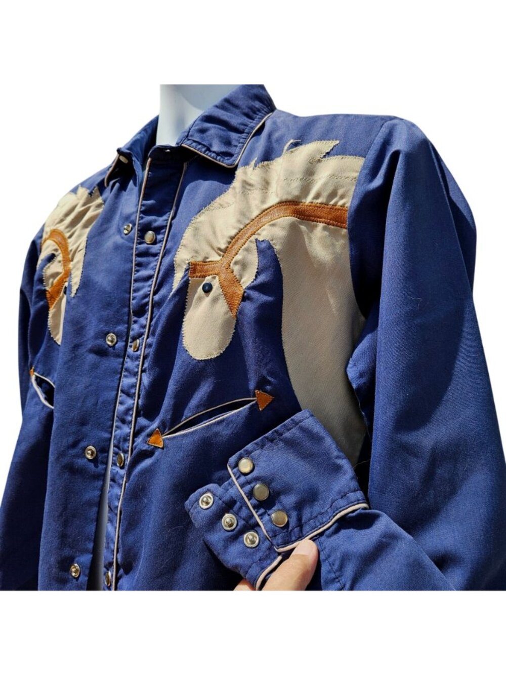 Vintage Custer 70s Western Cowboy Shirt Horse Head Applique Snap Men's M - Picture 4 of 13